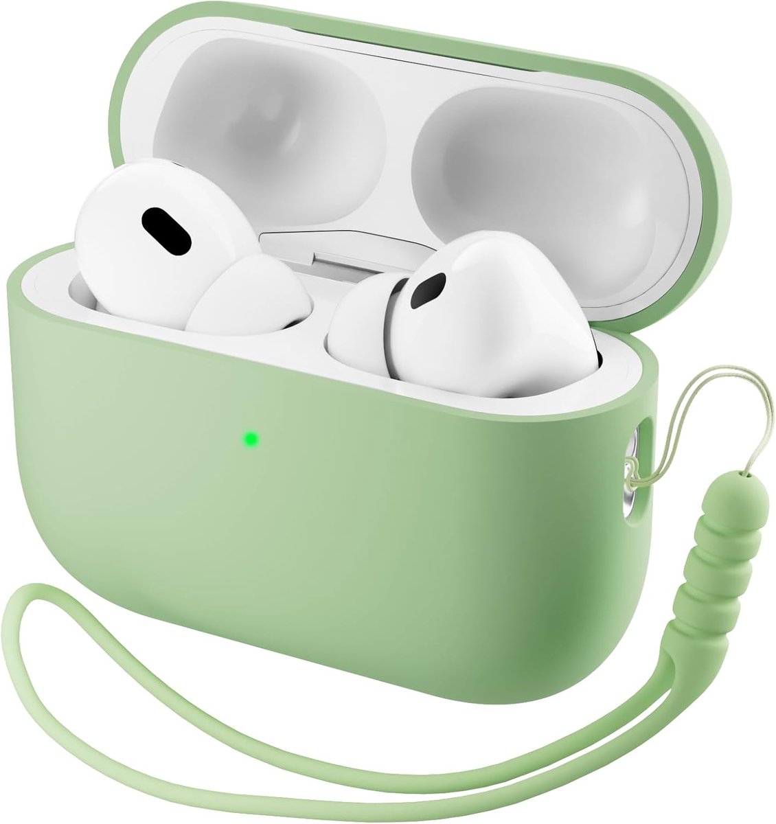 Compatibel met Airpods Pro 3 Hoesje (2025), Beschermende Vloeibare Siliconen Hoesje Hoes voor Airpods Pro 3e Generatie met Lanyard Zachte Huid Voorkant LED Zichtbaar-Pistache Groen