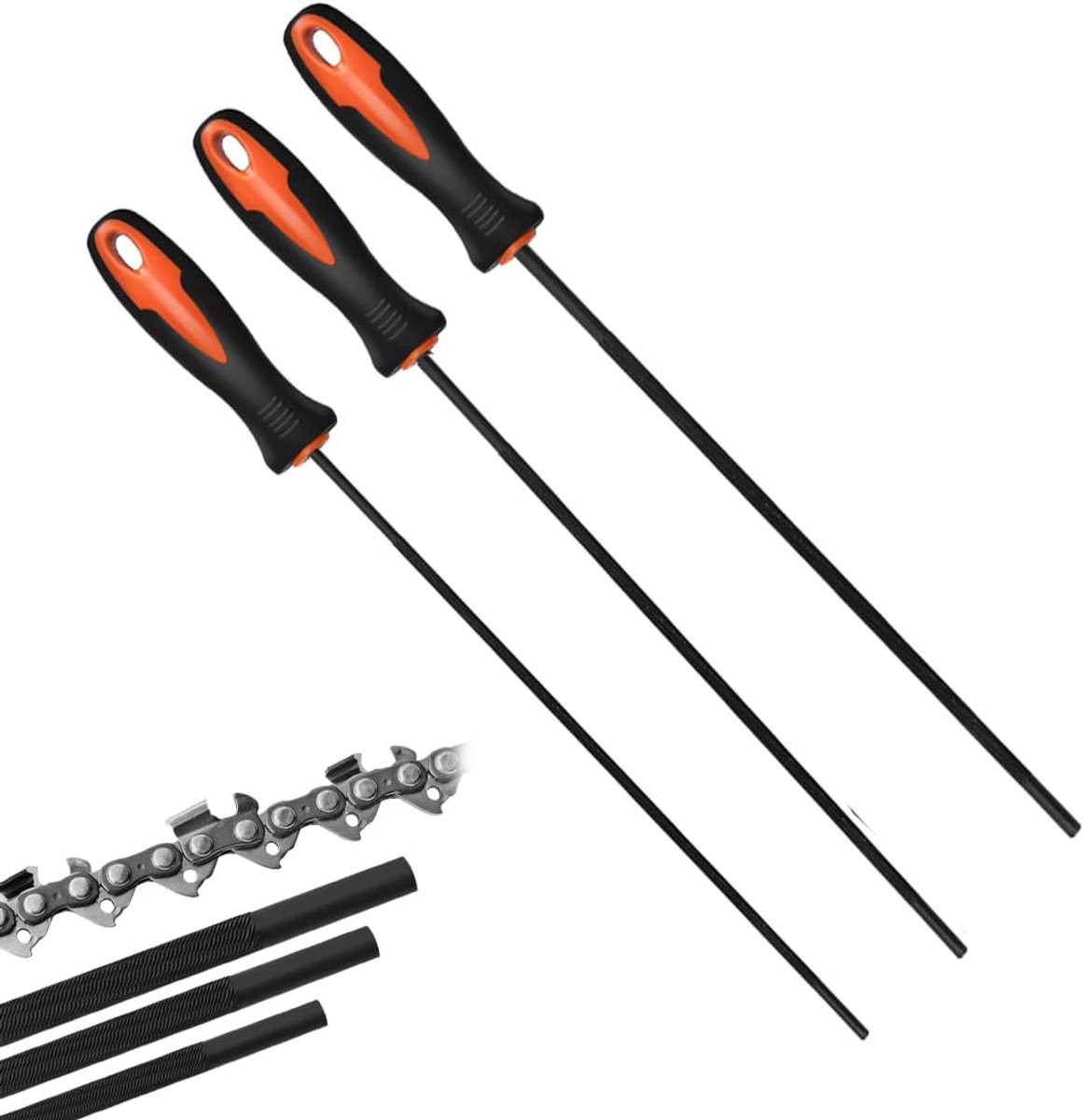 3 stuks vijlen voor kettingzaag, vijl, kettingzaagvijl, kettingzaag, vijlset met handvat, geschikt voor kettingzagen 4,0 mm, 4,8 mm, 5,5 mm