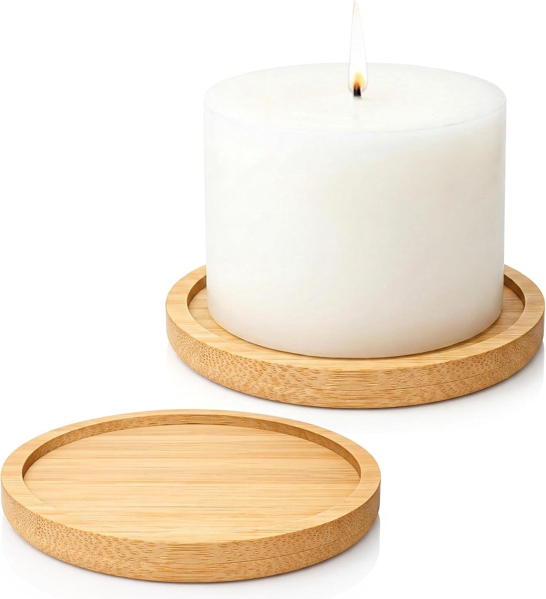 Houten kandelaars 2 stuks - ronde kaarsenhouder - vintage design - sfeervolle tafeldecoratie - ShopVlot