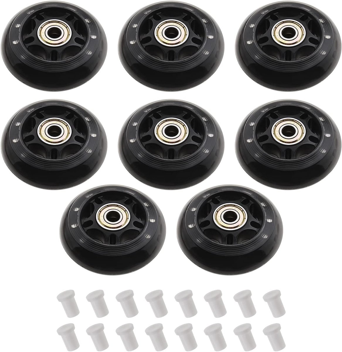 Wielen met ABEC-7 608ZZ-lagers voor jongens en meisjes, voor binnen en buiten, recreatief rijden met 6 mm witte plastic ruimteschuiven, vervangende zwarte PU