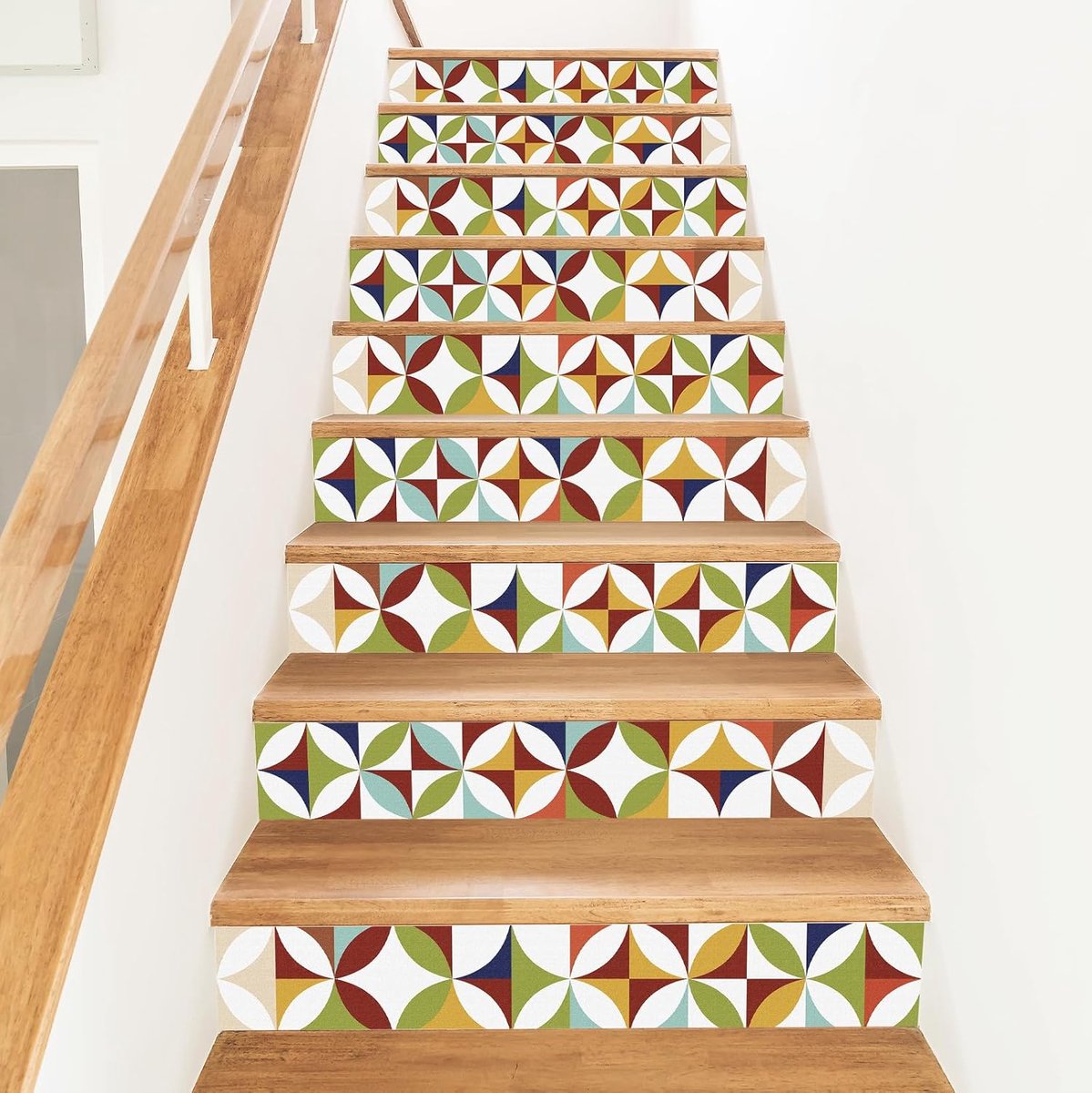 15 Stroken Kleurrijke Sterren Trapsticker, Afpelbare en Plakbare DIY Trapverhoger Stickers voor Treden 18x100cm Zelfklevende Vinyl Boho Trapwandmuurschilderingen voor Huis Hotel Decor
