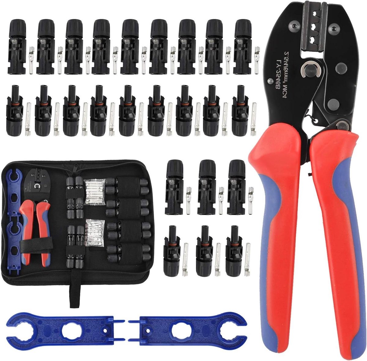 MC4 Connector Krimptang - Zonnepaneel Tang - Solar Installatie - Precisie Krimp - 100 stuks - Blauw rood zwart