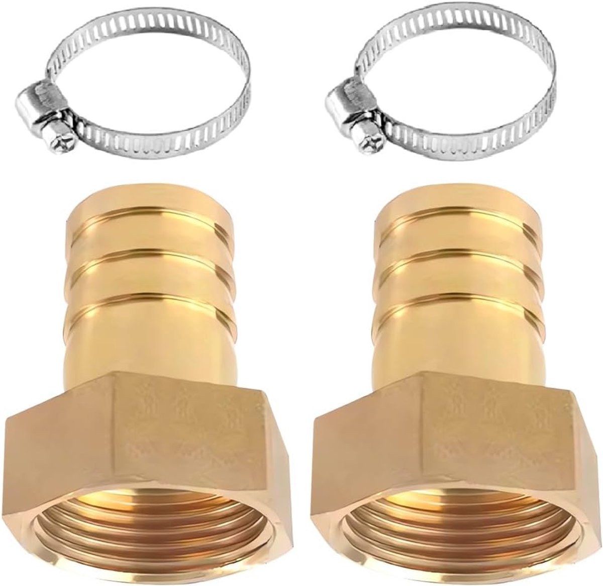 2 stuks 1/2 inch messing slangaansluiting, 1/2" binnendraad slangverbinding 10 mm, binnendraad stekkeradapter, slangaansluiting, messing slangaansluiting stekkeradapter met 2 slangklemmen