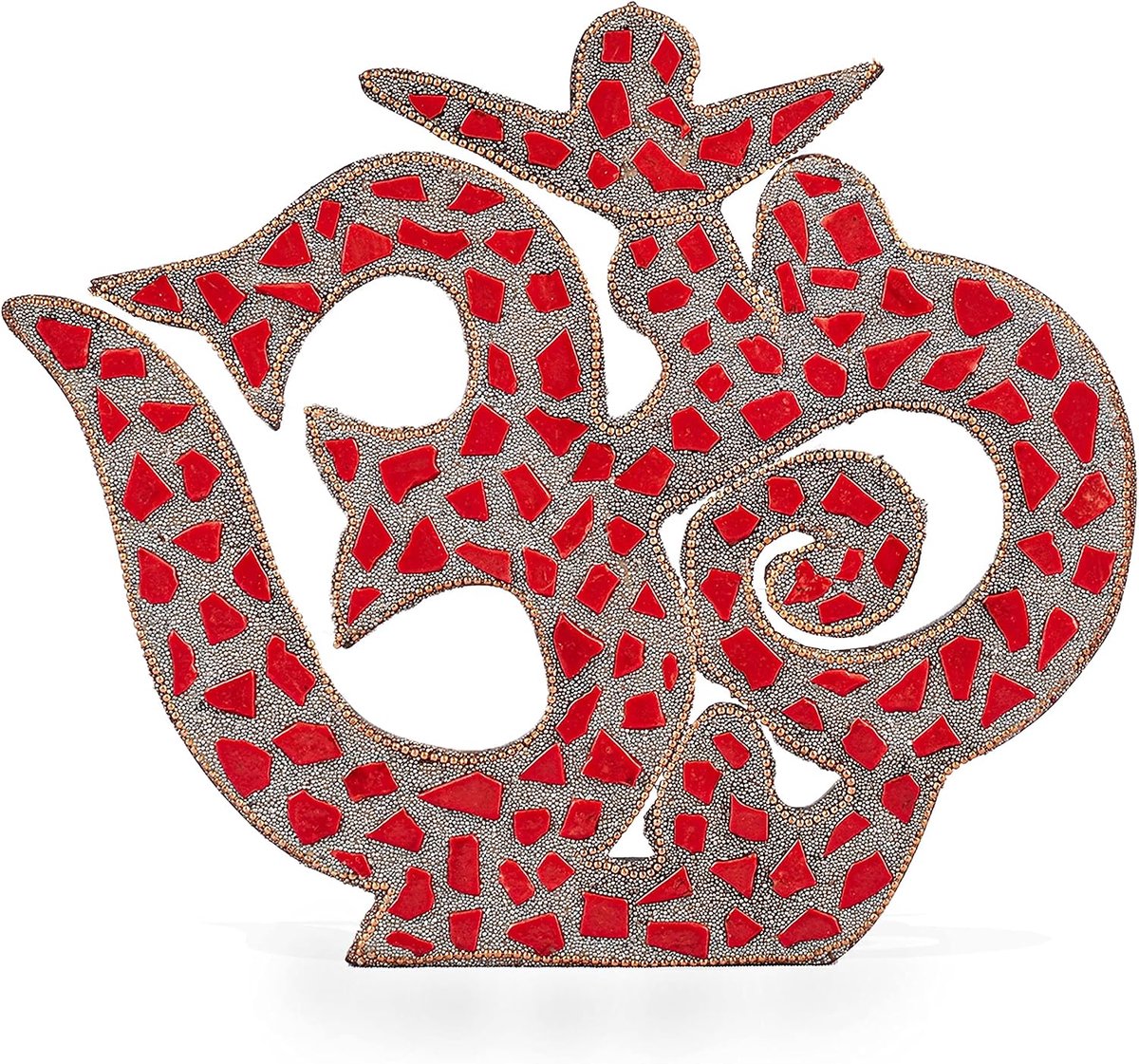 Red Om Symbol Wall Indian Traditional New year Decorations With Red Stone Work Hand Decorated Om Wall Hanging for Living Room Bed Room Temple Yoga Room Religious Gift (Size:- 8" X 10")