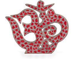 Red Om Symbol Wall Indian Traditional New year Decorations With Red Stone Work Hand Decorated Om Wall Hanging for Living Room Bed Room Temple Yoga Room Religious Gift (Size:- 8" X 10")