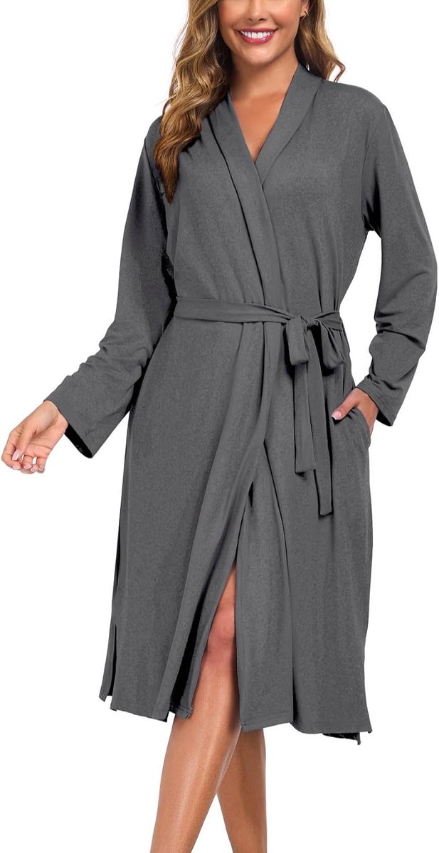 ochtendjas voor dames, lange badjas voor dames, zachte gebreide kimono-badjas voor loungewear en nachtkleding