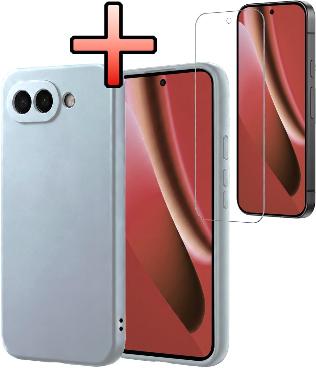 Hoesje - Met Screenprotector - Geschikt voor Google Pixel 10a - Sterk & Shockproof - Back Cover - Siliconen Case - Telefoon Hoes - Lichtblauw
