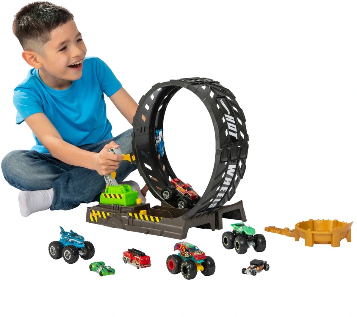 Hot Wheels - Monstertruck Racebaan + 4 Monster trucks + 4 Auto's - Monster Truck Looping Challenge Set - Speelgoed vanaf 4 Jaar - Speelgoed Auto - Autootjes - Baan - Hotweels - Hotwheels Premium - Hot Wheels City