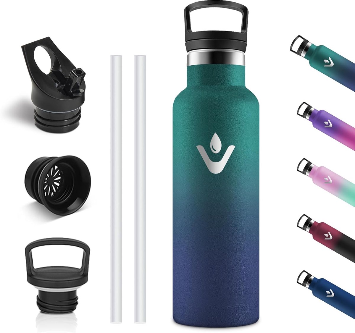 SnelShoppen - Thermosfles 500ml - RVS Waterfles - BPA-vrij - Dubbelwandig - Lekvrij - Sportfles - Camping - Kantoor - Donkergroen & Donkerblauw