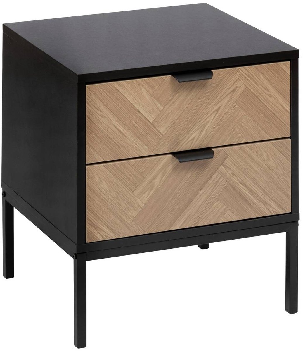 Nachtkastje met 2 lades, grenenlook CHEVRONS