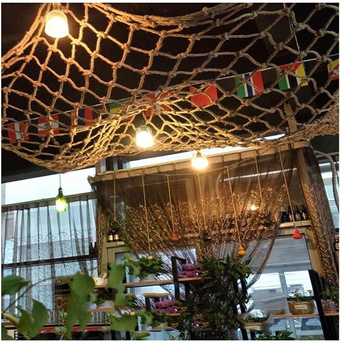 Balkon Veiligheidsnet - Beschermnet Klimnet - Kinderen Beveiligen - Handgeweven Hennep Touw - 4x8m - Hennepkleur