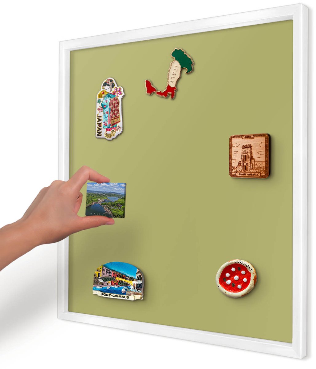 Artprintcave Groente Magneetbord mit Witte Lijst - 50x50 cm - Groene Vintage Bord Voor Magneten - Minimalist Magnetische Organizer - Achtergronden En Patronen