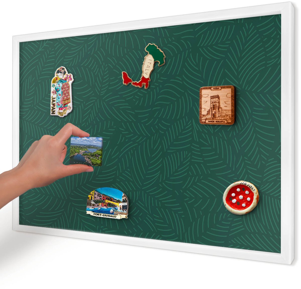 Artprintcave Groente Magneetbord mit Witte Lijst - 60x40 cm - Groene Bladeren Magneet Bord mit Frame - Modern Memobord Keuken - Achtergronden En Patronen