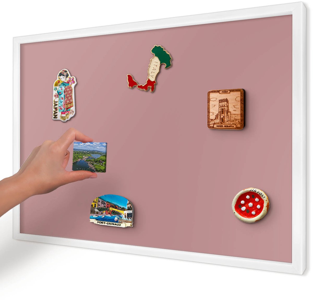 Artprintcave Roze Magneetbord mit Witte Lijst - 60x40 cm - Pastelroze Memobord Keuken - Minimalist Magneetbord Voor Foto's - Achtergronden En Patronen