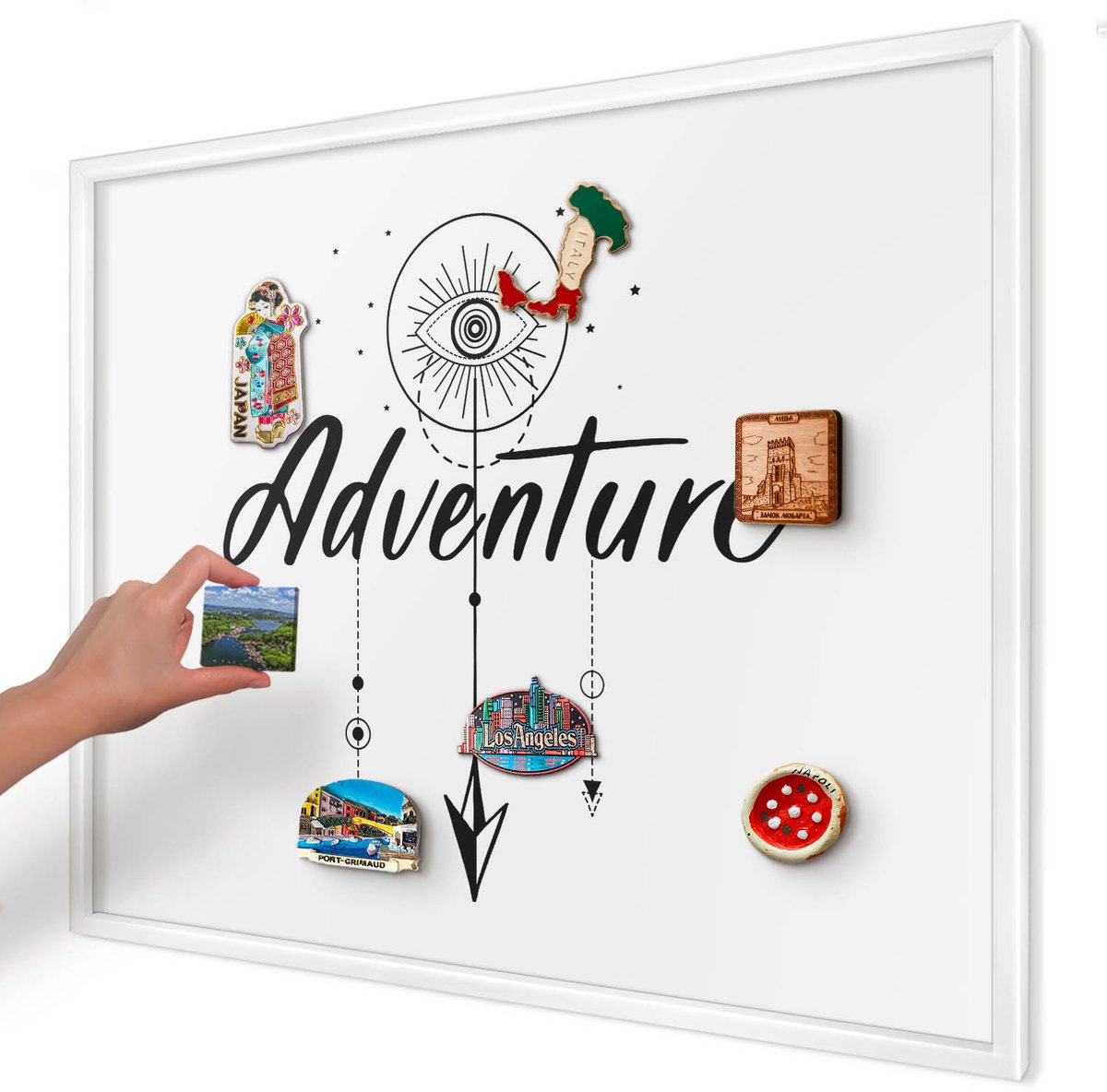 Artprintcave Wit Magneetbord mit Witte Lijst - 80x60 cm - Avontuurthema Bord Voor Magneten - Minimalist Magnetisch Bord - Teksten