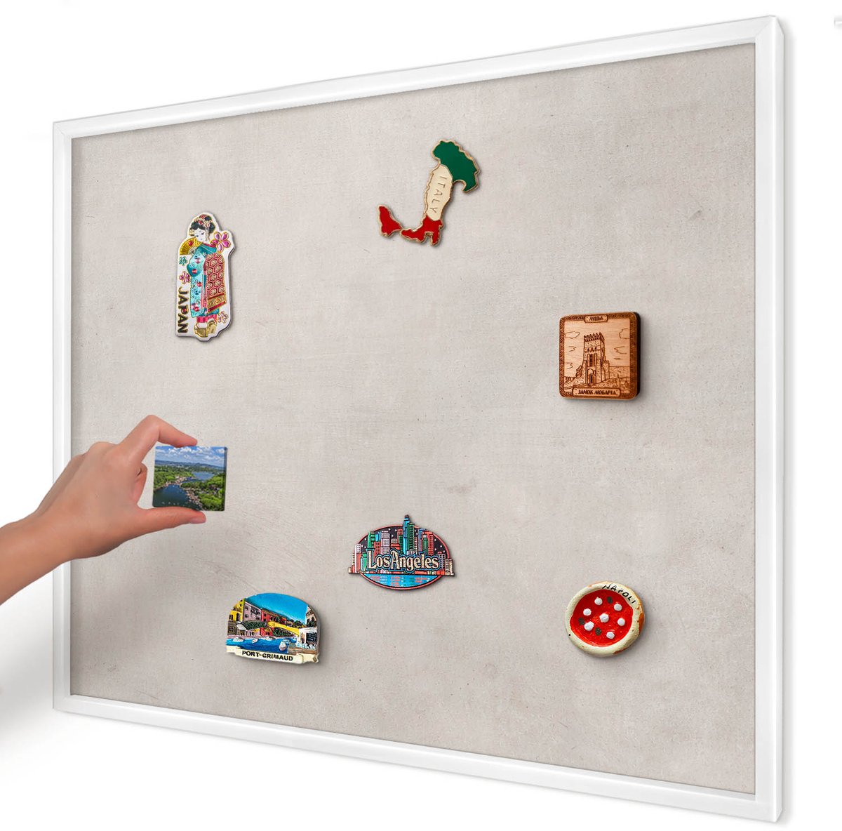 Artprintcave Grijs Magneetbord mit Witte Lijst - 80x60 cm - Grijze Elegantie Magneet Bord mit Frame - Minimalist Memobord Keuken - Texturen