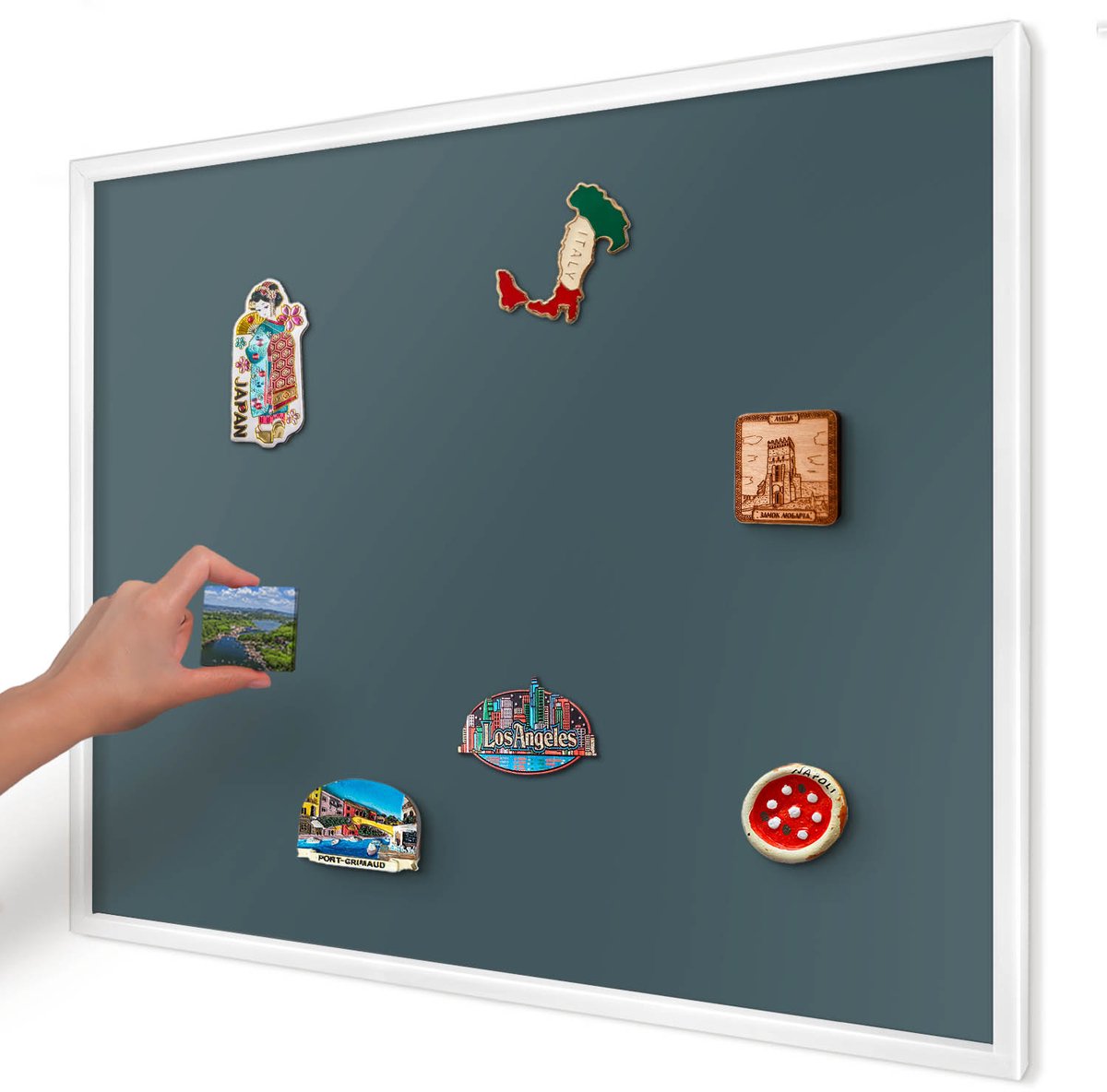 Artprintcave Turkoois Magneetbord mit Witte Lijst - 80x60 cm - Turkoois Notitiebord - Minimalist Magneetbord Voor Foto's - Achtergronden En Patronen
