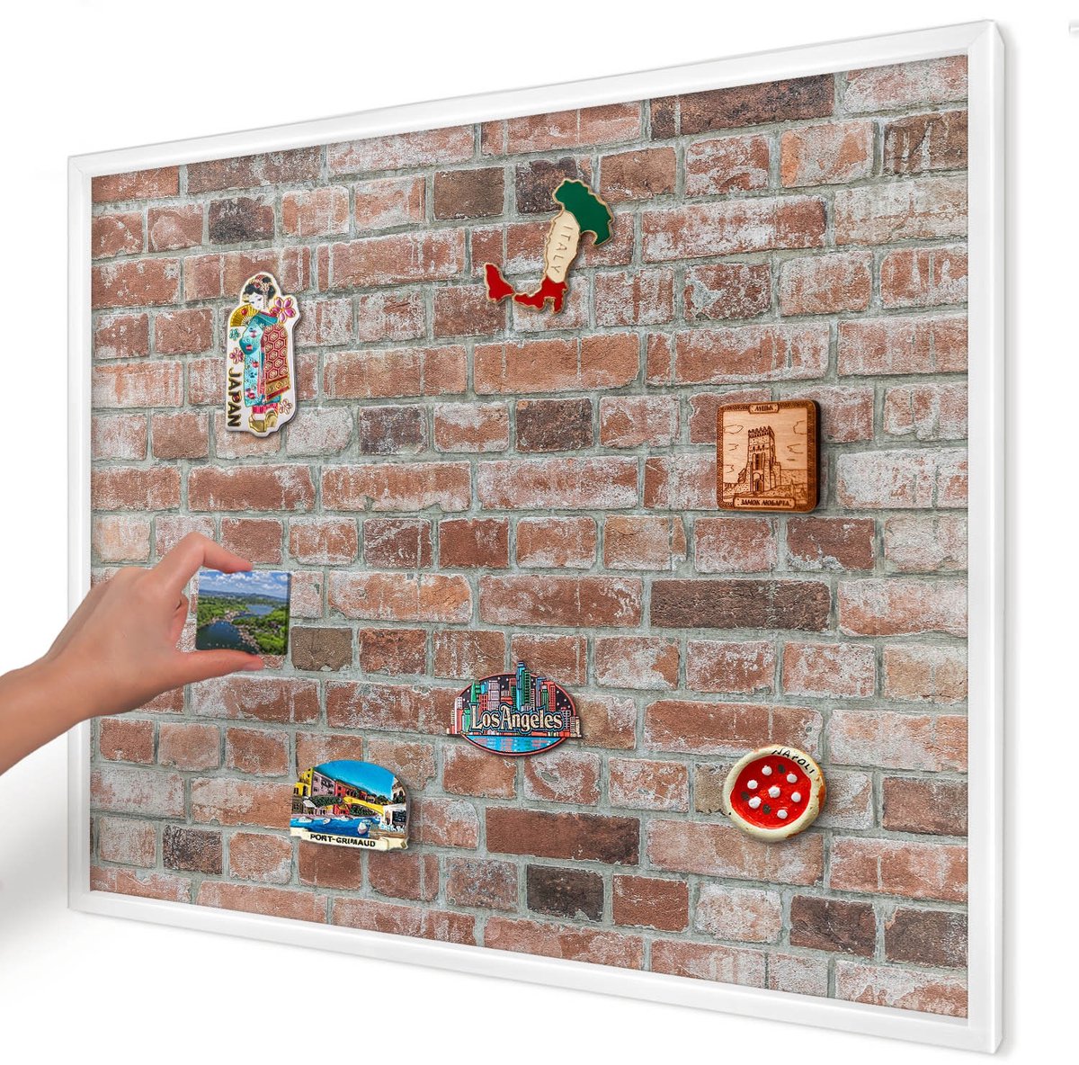 Artprintcave Rood Magneetbord mit Witte Lijst - 80x60 cm - Bakstenen Muur Magnetisch Bord Voor Magneten - Industrieel/Loft Bord Voor Magneten - Texturen