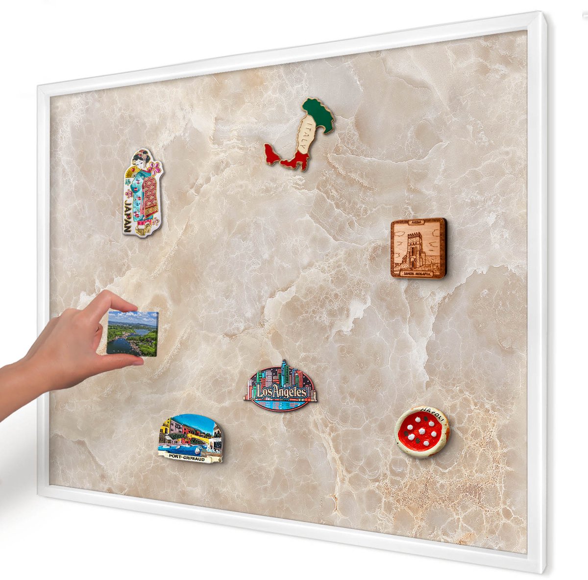 Artprintcave Romig Magneetbord mit Witte Lijst - 80x60 cm - Crème Marmer Notitiebord - Modern Magnetisch Bord Voor Magneten - Texturen