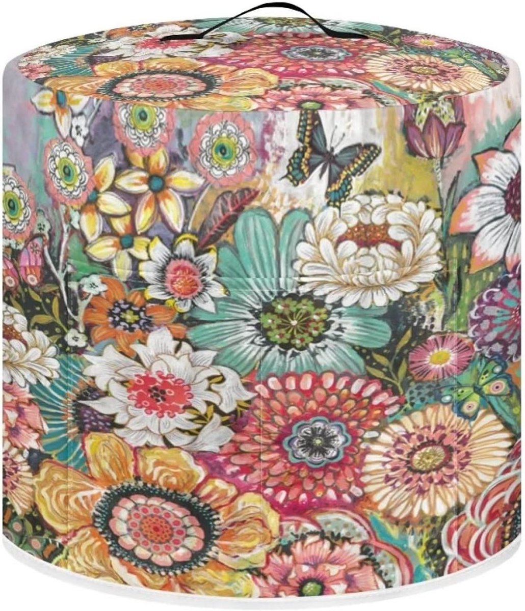 Drukpan Afdekhoes - Keukenapparaat Cover - Keuken Organiseren - Met Opbergvak - L 15"x14" - Bloemenroze