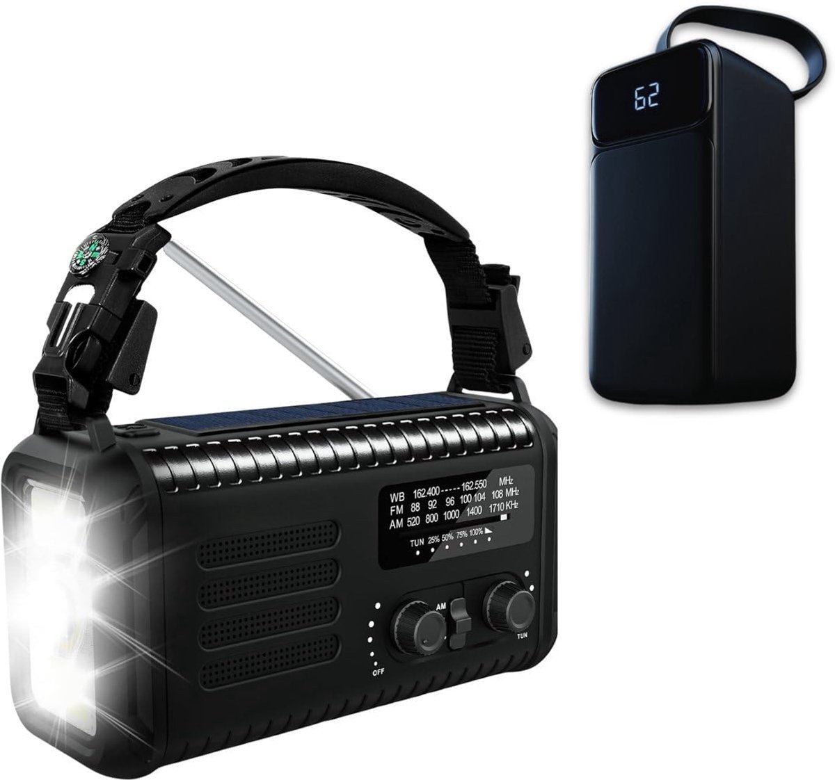 Noodradio 20.000mAh - Solar opwindbaar - 50.000mAh powerbank - Altijd energie - SnelShoppen