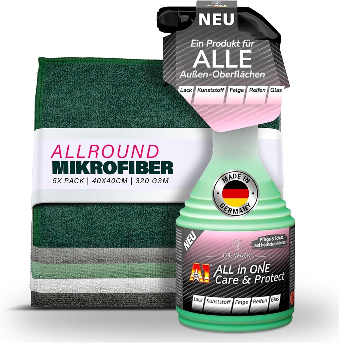 SnelShoppen - All-in-One Auto Onderhouds Spray + 5 Microvezel Doeken - Sterke Parels Effect voor Alle Buitenoppervlakken - Plastic Velgen, Glas, Lak,