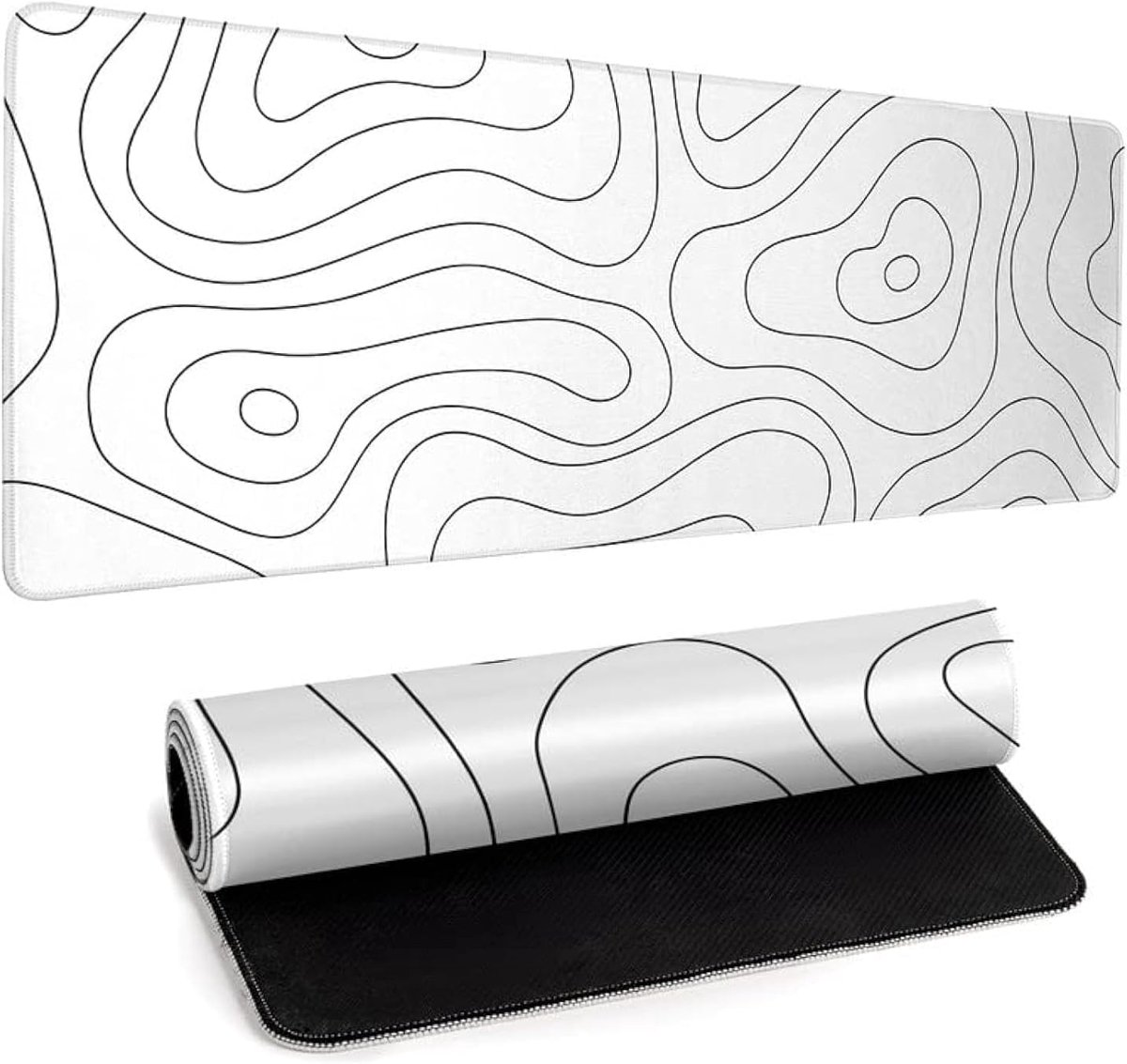 Witte Grote Gaming Muismat Bureau Pad Topografische Kaart Grote Toetsenbord Mat 31.5x11.8 inch Computer Muismat met - ShopVlot