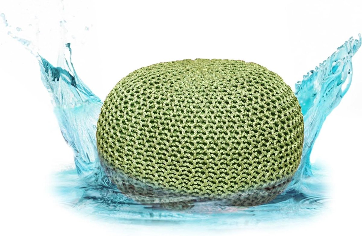 Zitpoef Gebreid - Buitenkruk Outdoor - Comfortabel Zitten - Waterdicht Wasbaar - Ø 45 cm - Appelgroen