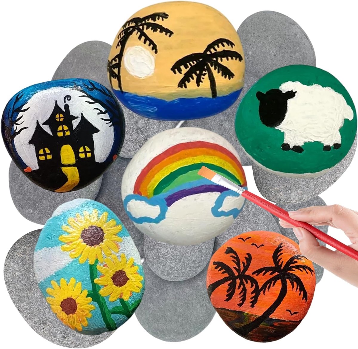 SnelShoppen - Pack van 15 Verfstenen voor Schilderen, Natuurlijke Tekenstenen 5-8 cm, Unieke Vormen voor Creatieve Schilderkunst, Tuin- en Aquariumdec