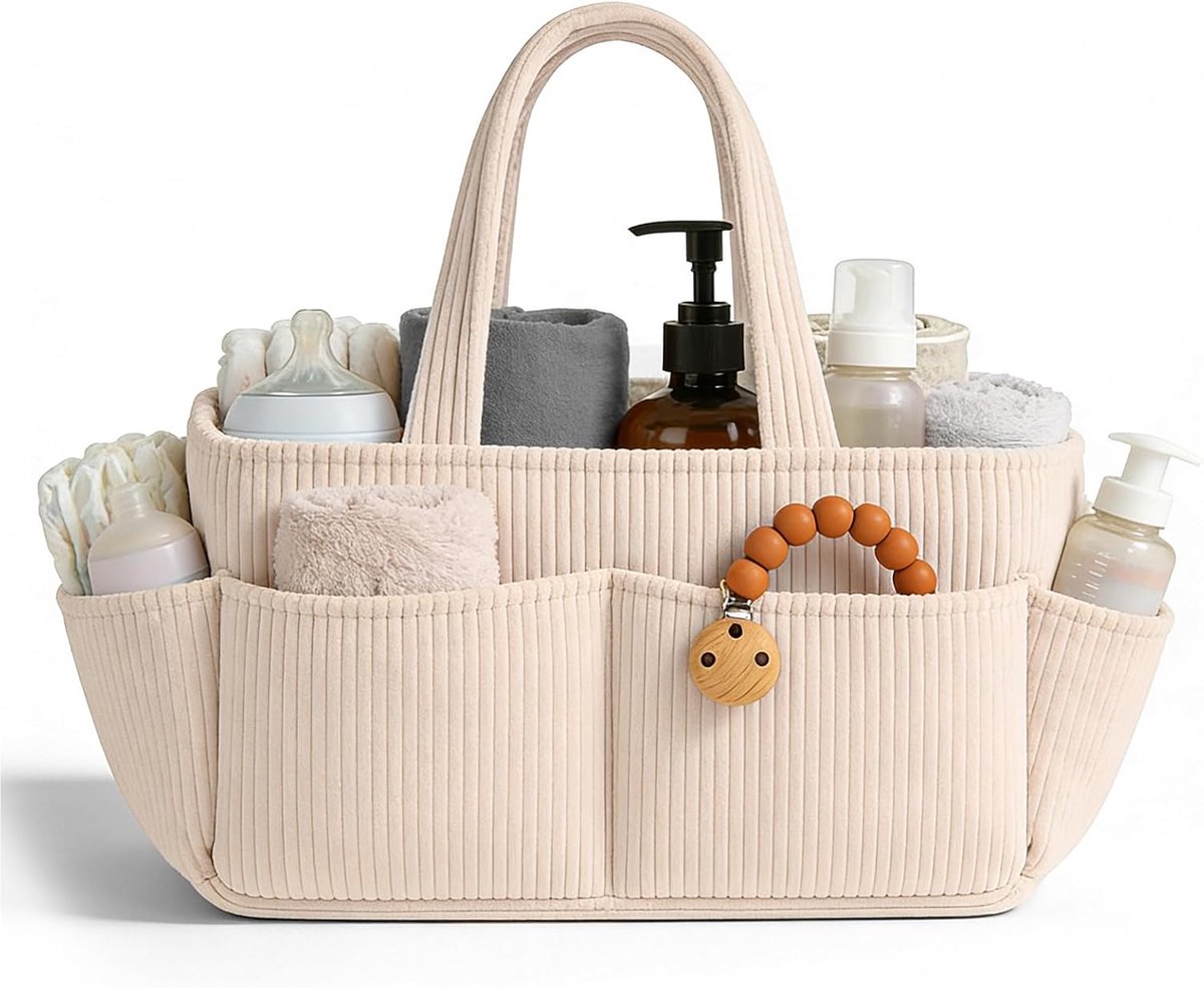 SnelShoppen - Luiermand Lichtroze, Organizer voor Luiertafel en Luiertas, Verwijderbare Vakken, Stijlvolle Opbergmand voor Kinderkamer, Babycadeau