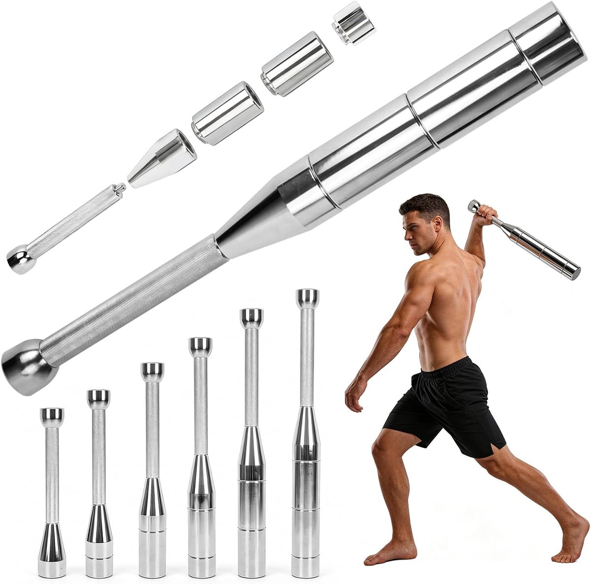 SnelShoppen - Verstelbare Macebell 3-8kg, Volledig Stalen Indian Clubbell Mace Bell, Anti-Slip Grip voor Thuis en Gym, Voor Krachttraining Mannen, Sch