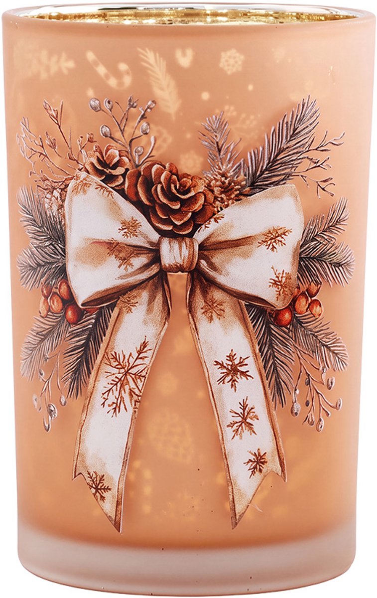 Clayre & Eef Waxinelichthouder Ø 12x18 cm Bruin Glas
