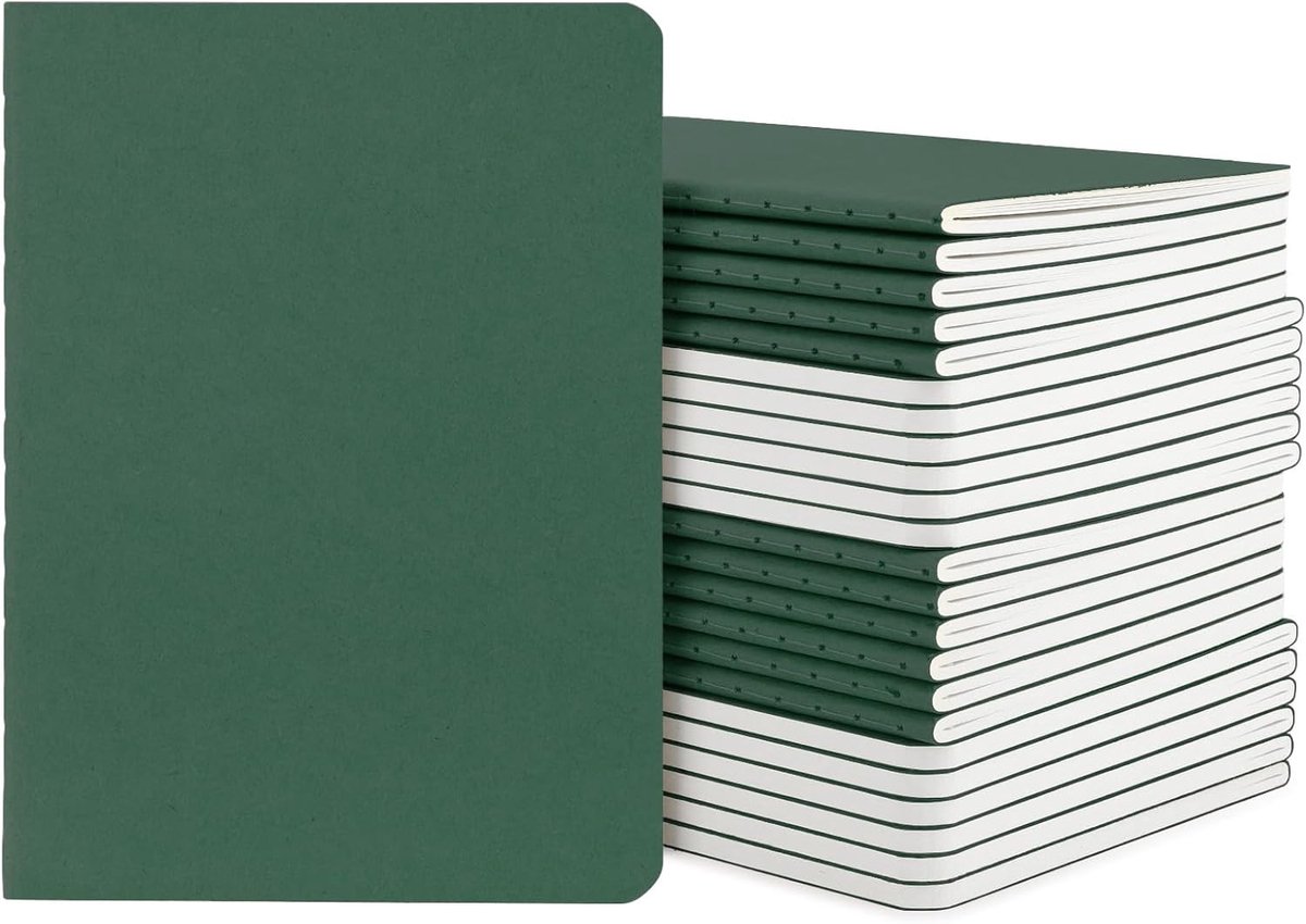 SnelShoppen - Notebook A6 Dotted - 24 Stuks Notitieboek A6 10x14cm met 100g/m² Dotted 5mm Papier - Donkergroen - 30 Bladen/60 Pagina's Notitieboek, Re