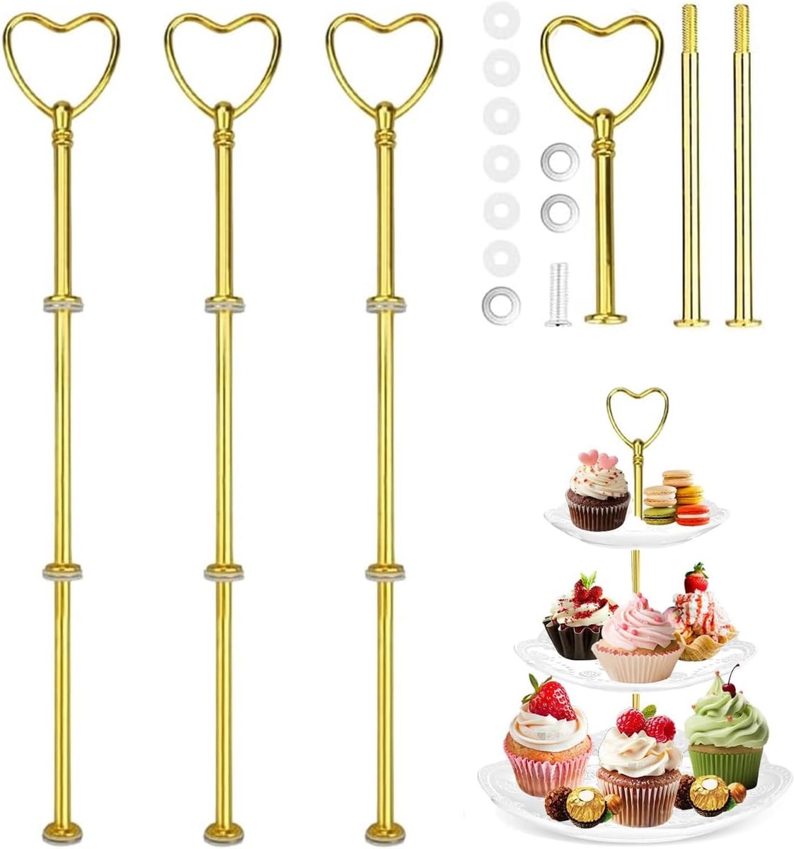 Cake stand set 3-laags - goudkleurig metaal - duurzaam en stijlvol - perfect voor feestjes - ShopVlot