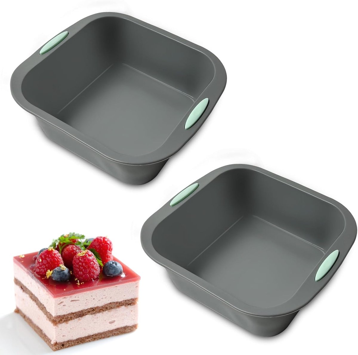 SnelShoppen - Brownie Silicone Bakvorm 2 Stuks 8 Inch Rectangular BPA Vrij Grijs - Antiaanbaklaag, Ideaal voor Brownies, Taarten, Brood, Lasagne en Ch