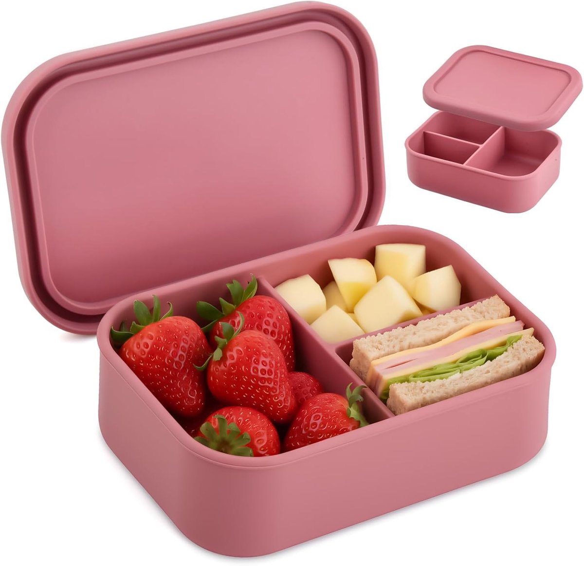Silicone lunch box medium - 3 compartimenten - scheurvast en lek-proof - ideaal voor op het werk - ShopVlot