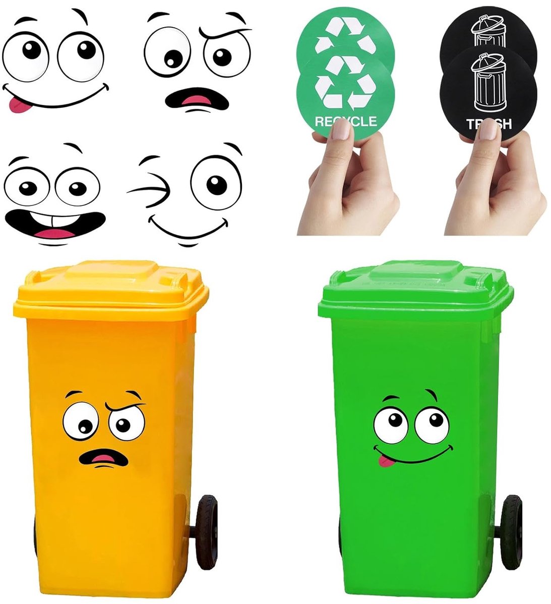 SnelShoppen - 8 Stuks Vuilnisbak Stickers Met Gezichtsuitdrukkingen Zelfklevende Decoratieve Wandstickers Voor Koelkast, Afvalbakken, Tuin, Keuken