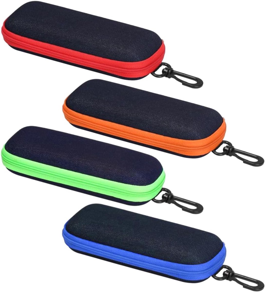Brillenkoker hard 4 stuks - denim stof - ritssluiting & haak - ideaal voor op reis - SnelShoppen