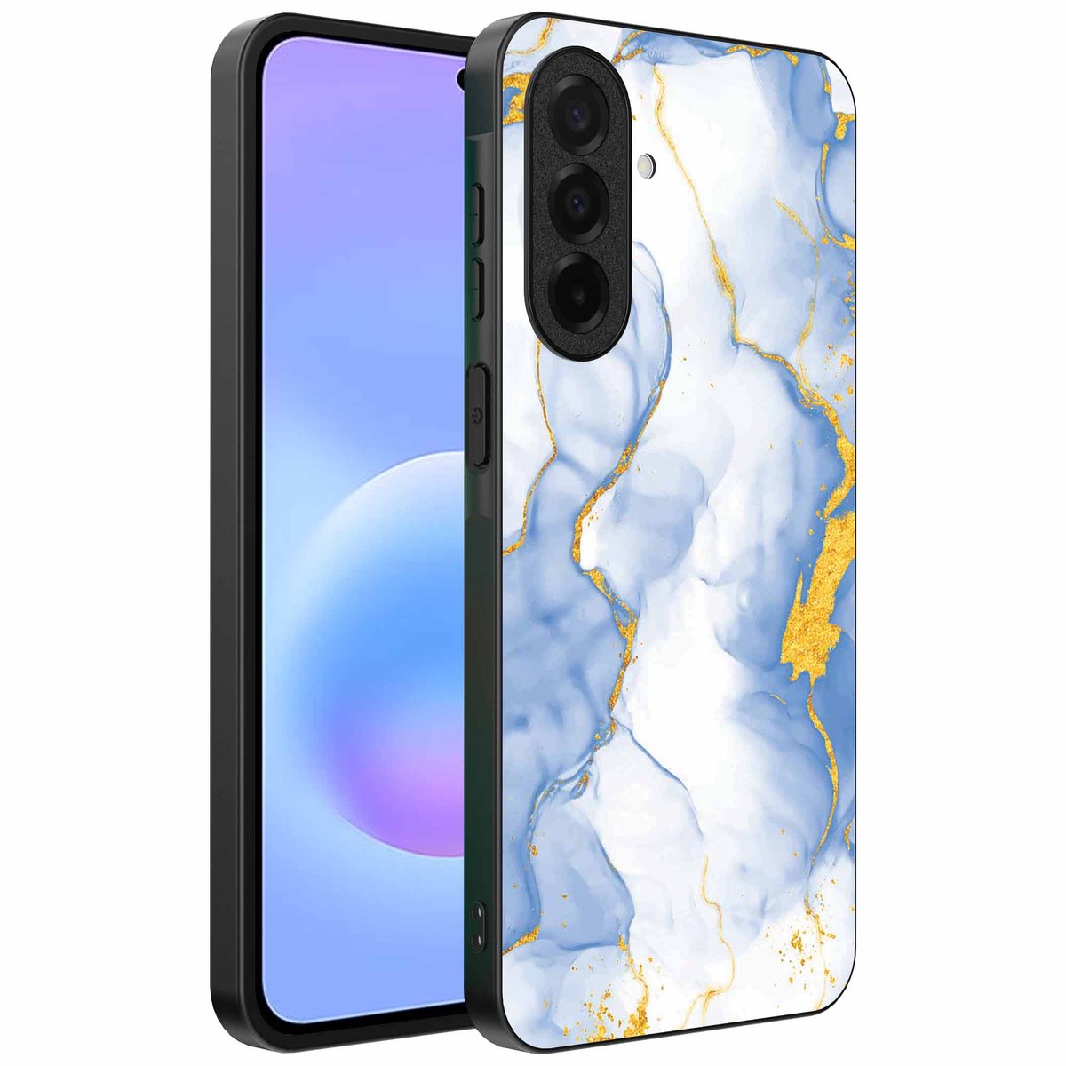 Geschikt voor Samsung Galaxy A57 Telefoonhoesje met Lichtblauw Goud Marmer Opdruk - TPU Backcover Case Lightblue Gold Marble Design - Smartphonica geschikt voor Samsung Galaxy A57