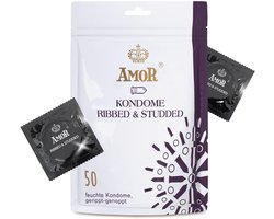 AMOR Premium condooms, Geribbeld-genopt, Met extra dunne, Ø 54 mm, Transparant, 50 stuks