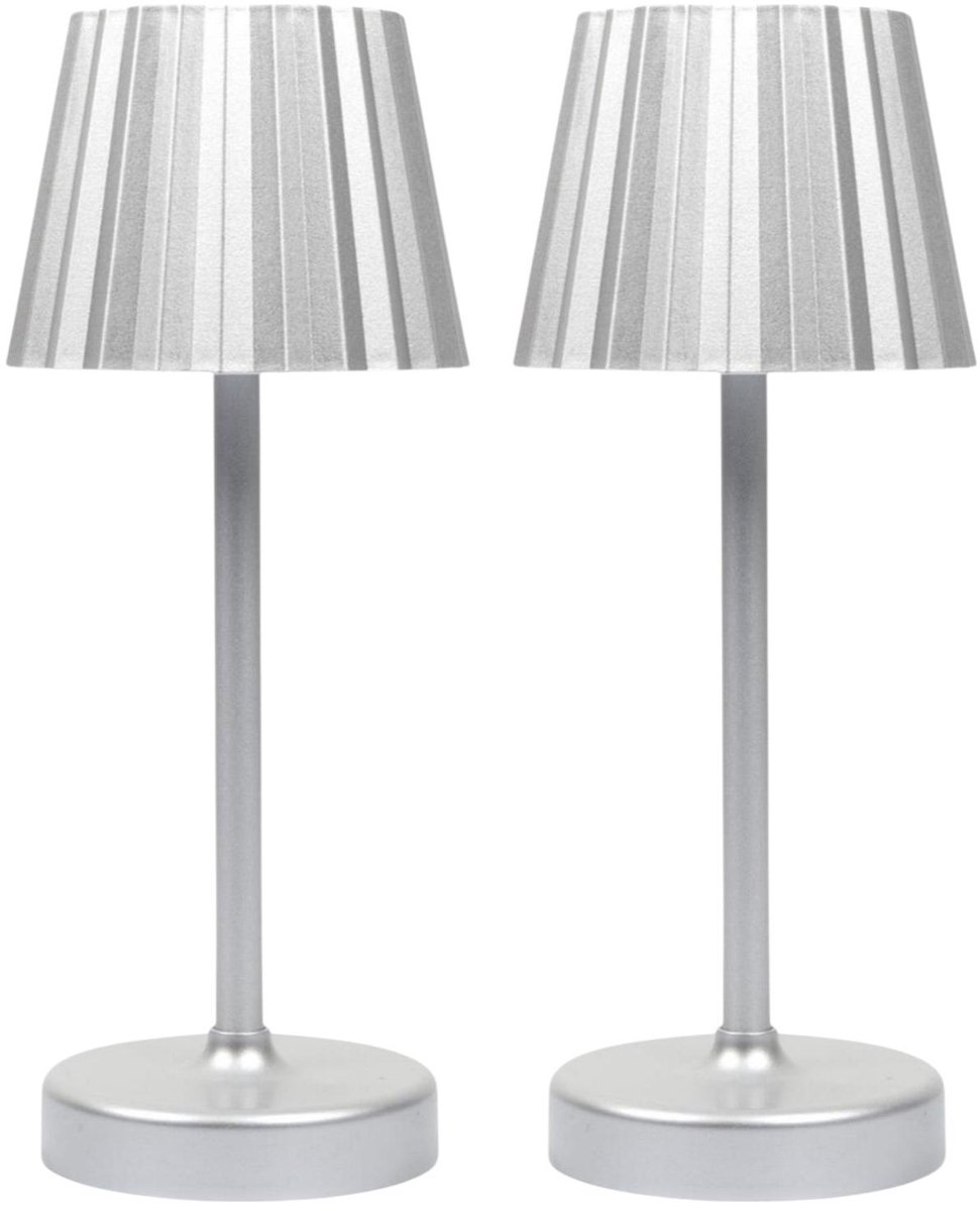 Home Deco Factory Portable tafellamp LED - 2x - zilver - touch - 26 cm - batterij - binnen / buiten