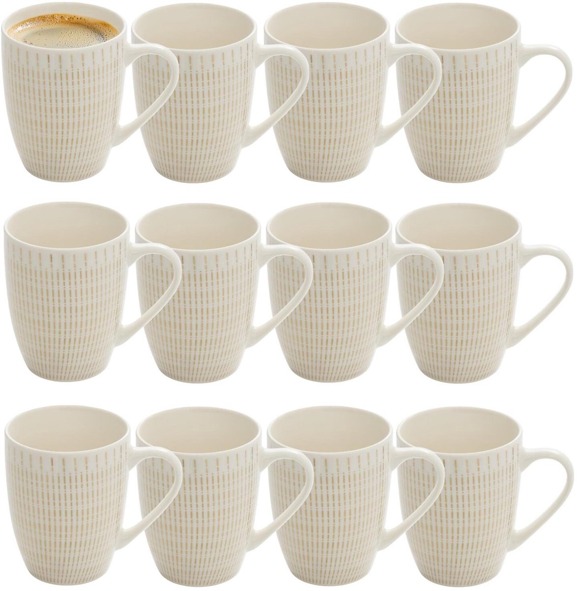 Secret de Gourmet koffie kopjes - Ancient Aswan - 12x stuks - wit/goud - 350 ml - mokken - keramiek - met stijlvol decoratie motief