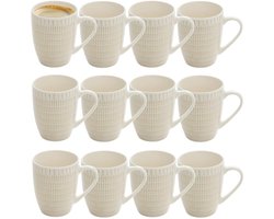 Secret de Gourmet koffie kopjes - Ancient Aswan - 12x stuks - wit/goud - 350 ml - mokken - keramiek - met stijlvol decoratie motief