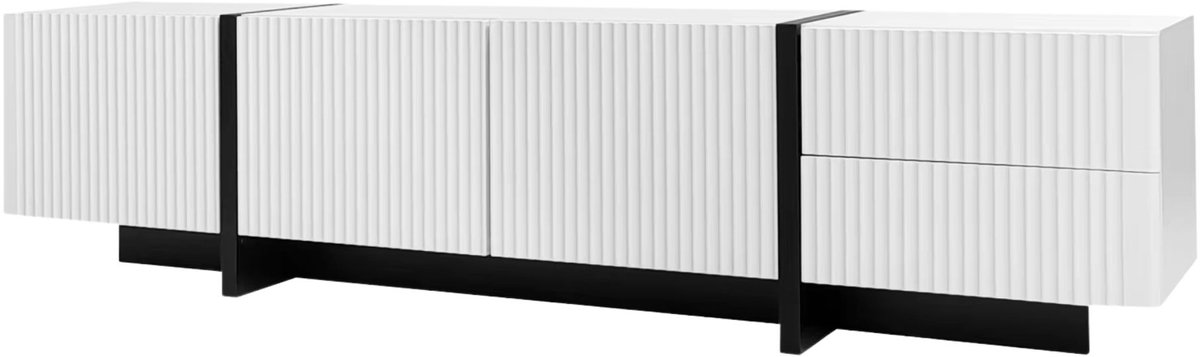 TV Meubel 190 X 35 X 45 Cm Wit/Zwart - met 3 Deuren, 2 Lades, Lades - voor Woonkamer
