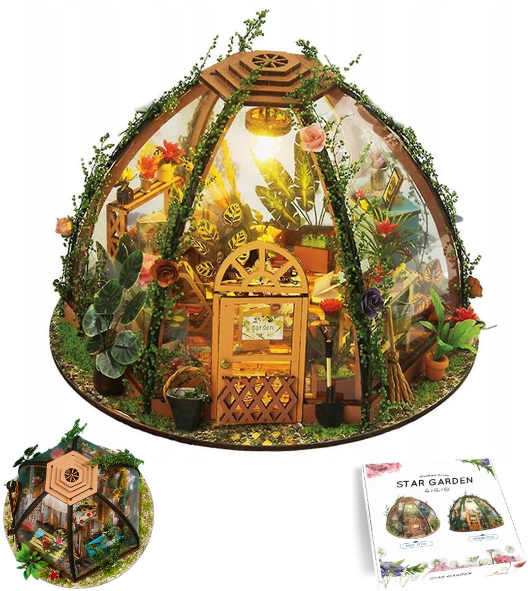 Miniatuurhuisje "Zonneschijn in de Bloemen" - Bouwpakket Sterrentuin - Handgemaakt Houten Cadeau - DIY Architectuurmodel - Miniatuurhuisje Geschikt voor Kinderen en Volwassenen