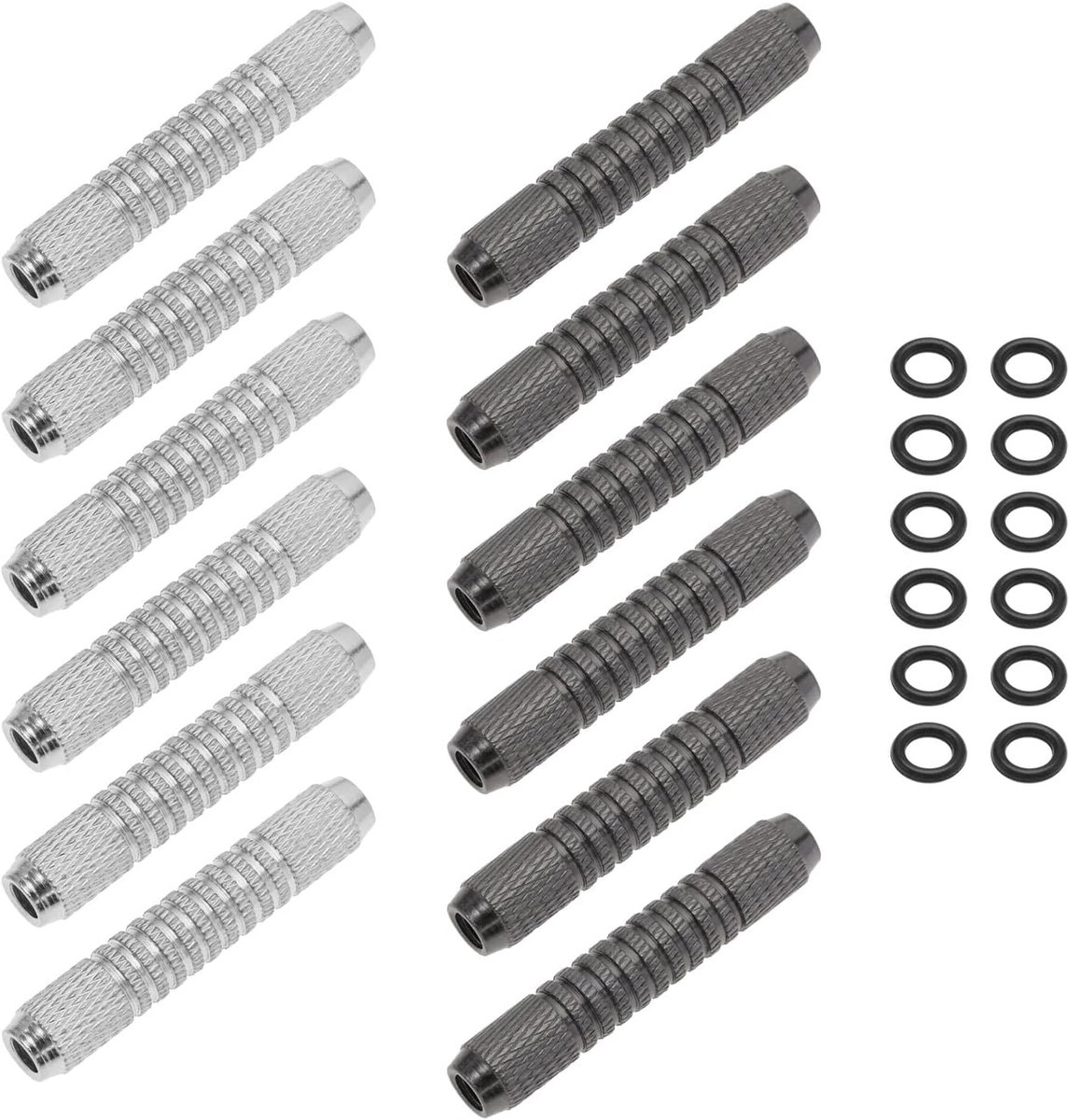 Dart barrels 14g - met rubber O-ringen - 12 stuks in zwart en zilver - perfect voor competitie - SnelShoppen