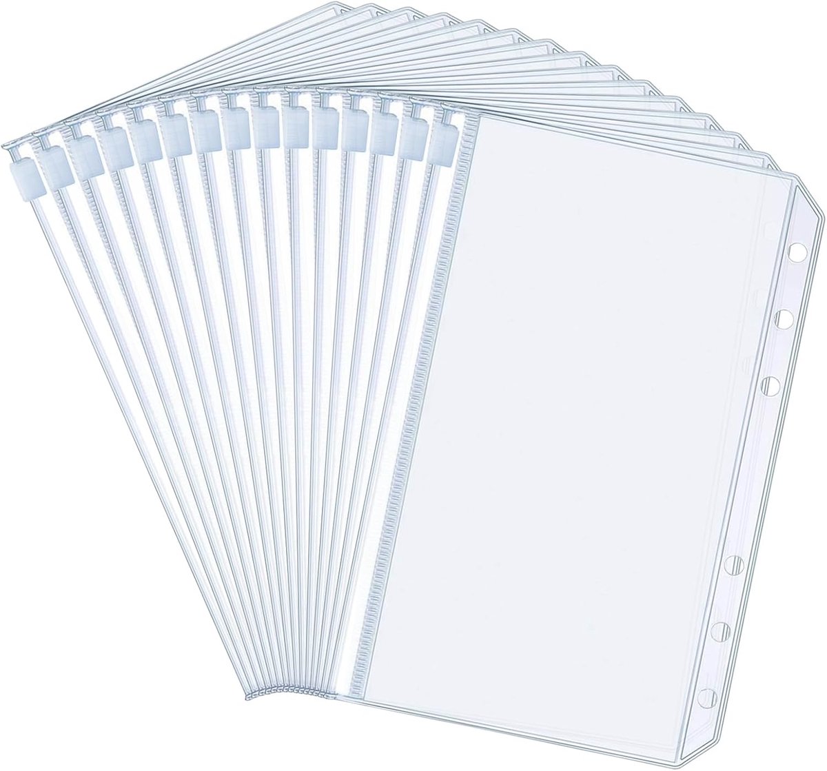 SnelShoppen - A6 Ringbinders 15 Stuks, Doorzichtige PVC 6 Gaatjes Documenten, Waterdichte Zipper Accessoires voor Planner en Budget Enveloppen
