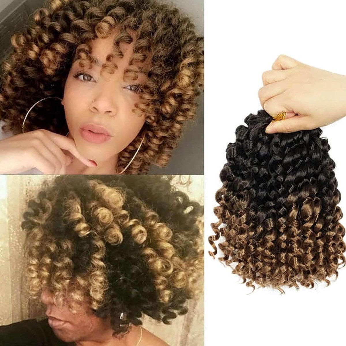 SnelShoppen - 6 Packs Haak Haar Extensions, Gogo Haak Haar voor Vrouwen, Passion Twist Krullende Locs, Haak Vlechten Haar Extensies, 72 Strengen (20cm