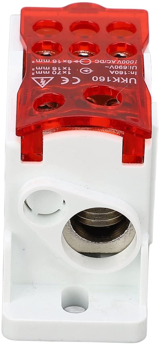 SnelShoppen - Distributiebak Terminal 160 A, Flexibele Bedrading, Messing Connector, PA66 Behuizing voor Distributieboxen, Geschikt voor Hoogspannings