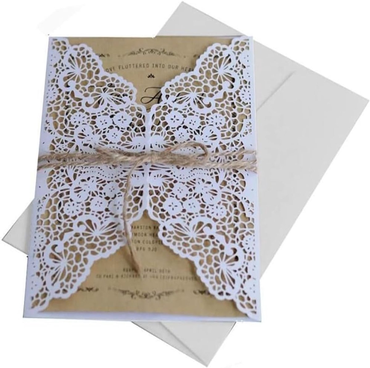 SnelShoppen - Set van 10 Trouwhuwelijksuitnodigingen, Laser Cut Uitnodigingskaarten met Printbaar Papier en Enveloppen, Kraftpapier Uitnodigingen voor